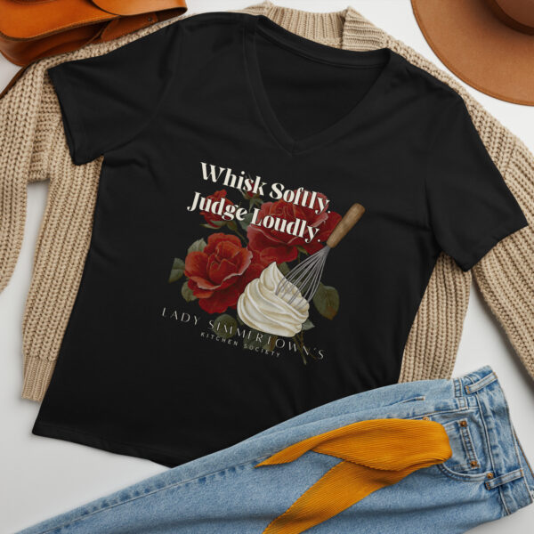 "Whisk Softly. Judge Loudly." Women’s relaxed v-neck t-shirt